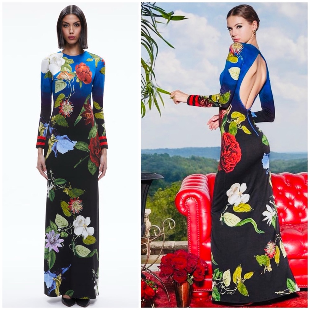 ALICE + OLIVIA Delora Open Back Maxi Dress